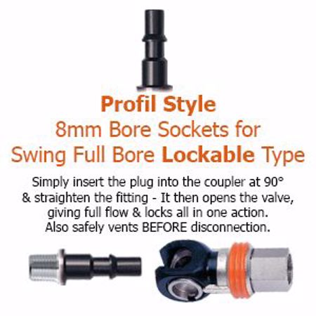 Picture for category Profil Style Swing Couplers - 8mm Full Bore - Lockable Type